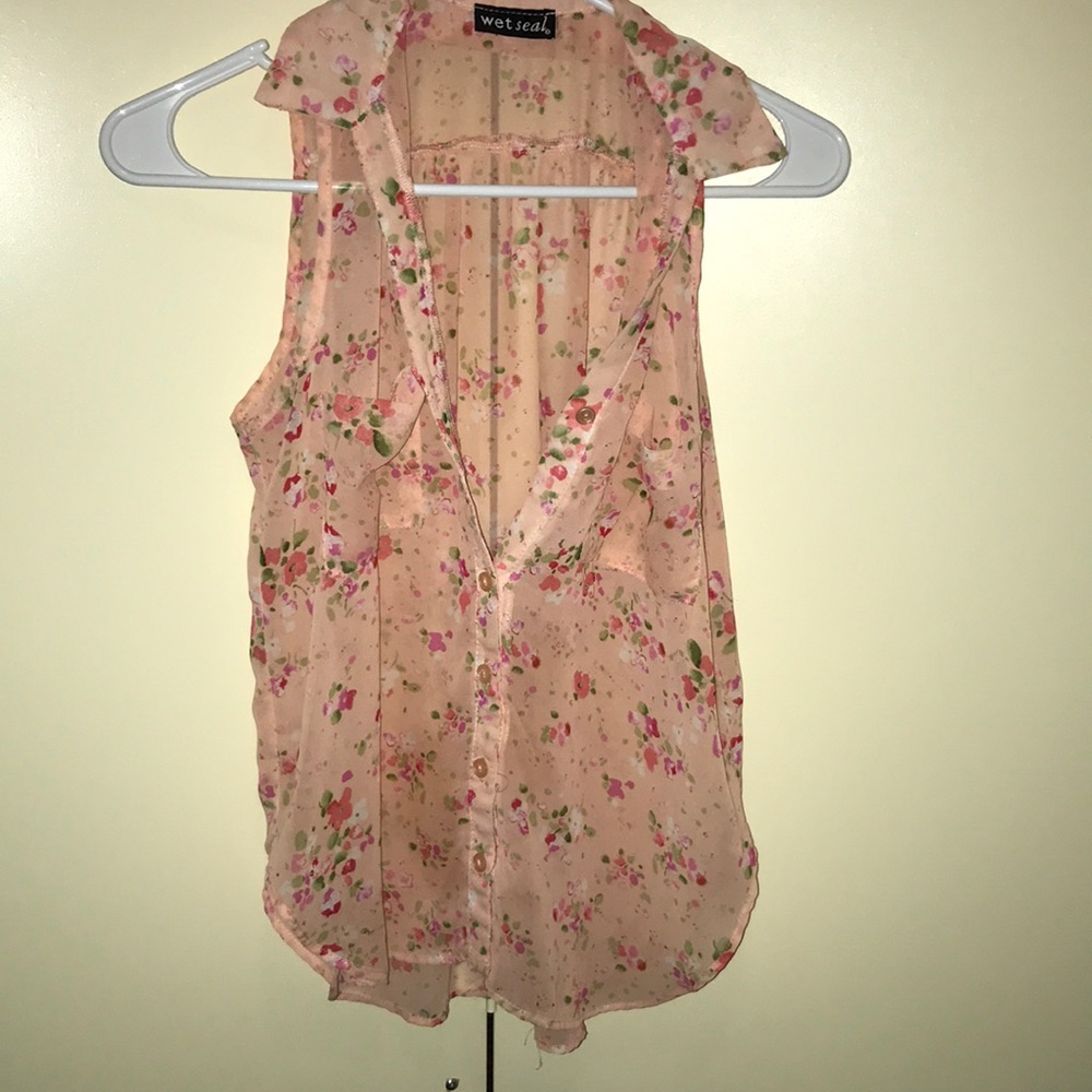 Pink floral button up blouse